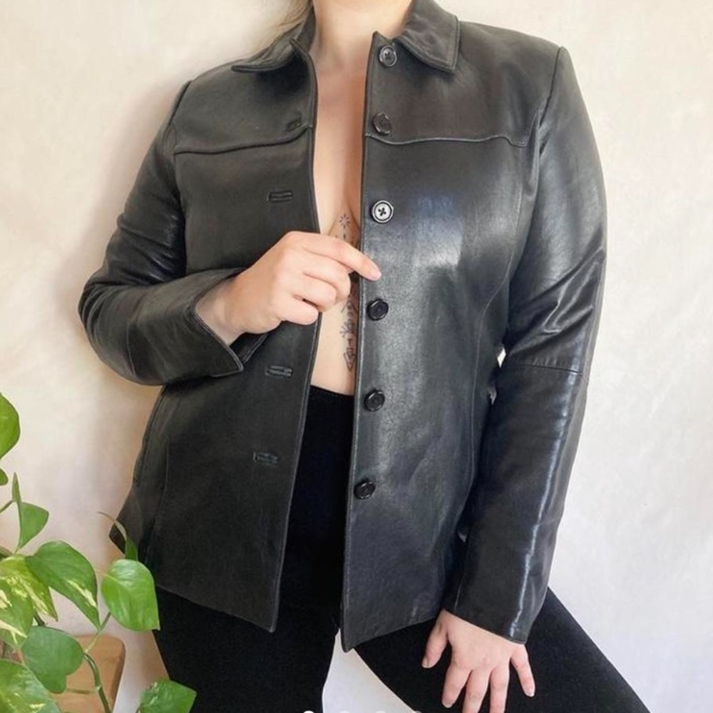 Y2K black leather jacket blazer • size small • vintage